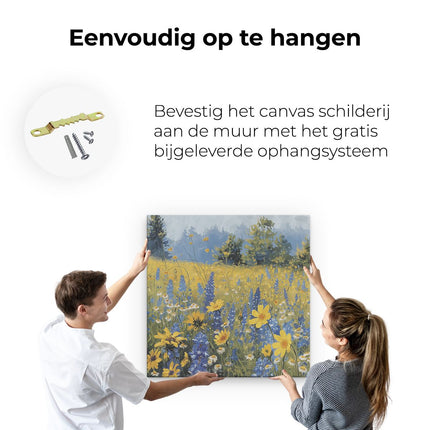 Canvas schilderij ophangen Wilde Bloemen in een Veld