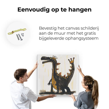 Canvas schilderij ophangen Dinosaurus met een Kroon op zijn Hoofd