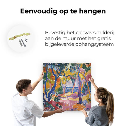 Canvas schilderij ophangen Kleurrijk Kunstwerk van Bomen in een Bos