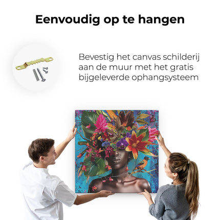 Canvas schilderij ophangen Vrouw met Bloemen op haar Hoofd