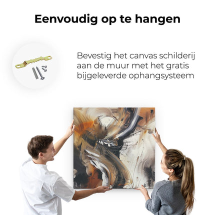 Canvas schilderij ophangen Abstract Kunstwerk met Zwarte, Oranje en Witte Kleuren