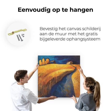 Canvas schilderij ophangen Kunstwerk van een Tarweveld en een Beekje