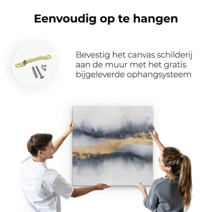 Canvas schilderij ophangen Abstract Kunstwerk van Goud en Blauw
