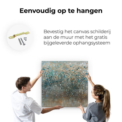 Canvas schilderij ophangen Kunstwerk van Stippen op een Blauwe Achtergrond