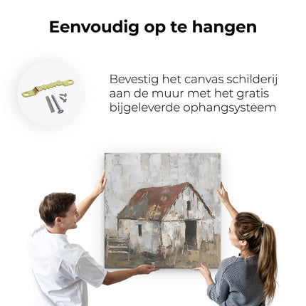 Canvas schilderij ophangen Oude Schuur met een Roestig Dak