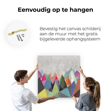 Canvas schilderij ophangen Kleurrijke Driehoeken in de Bergen