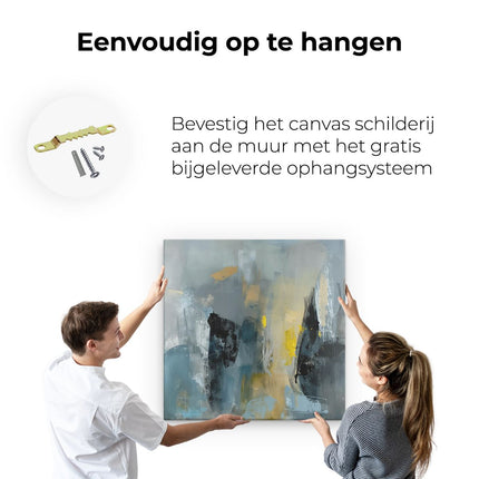 Canvas schilderij ophangen Abstract Kunstwerk met Gele, Blauwe en Grijze Kleuren