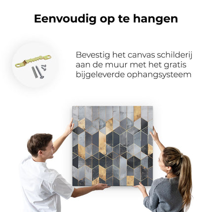 Canvas schilderij ophangen Zwart en Goud Geometrisch Patroon