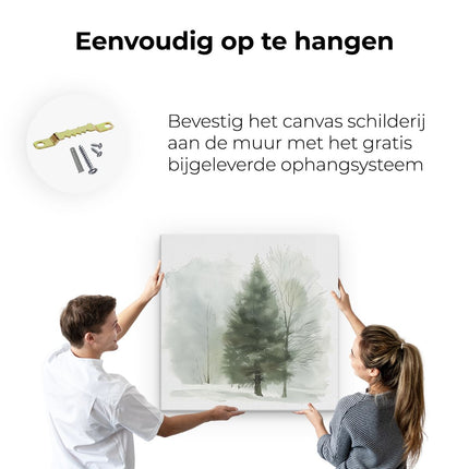Canvas schilderij ophangen Aquarelkunstwerk van een Boom in de Sneeuw