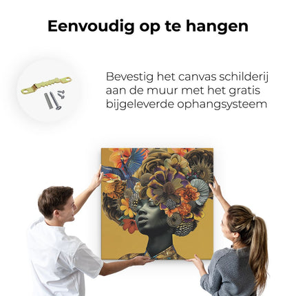 Canvas schilderij ophangen Vrouw met Bloemen op haar Hoofd