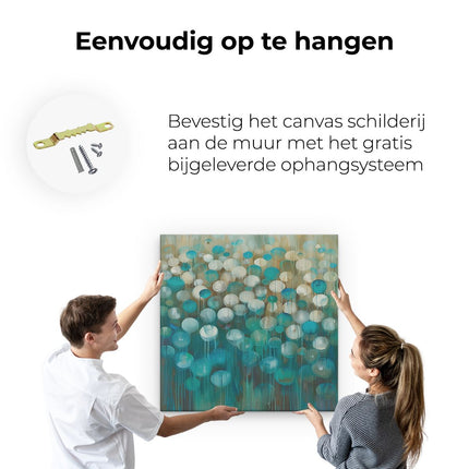 Canvas schilderij ophangen Abstract Kunstwerk van Blauwe en Witte Cirkels