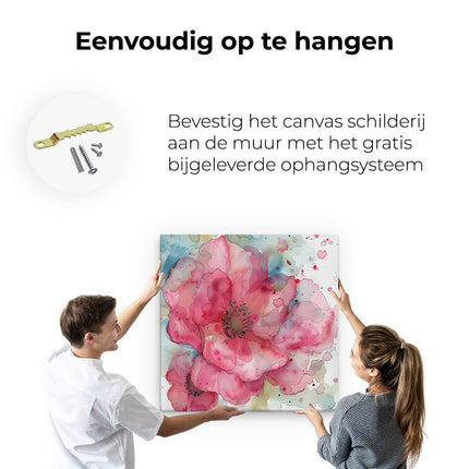Canvas schilderij ophangen Aquarelkunstwerk van een Roze Bloem