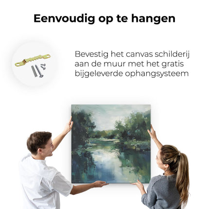 Canvas schilderij ophangen Kunstwerk van een Rivier Omgeven door Bomen