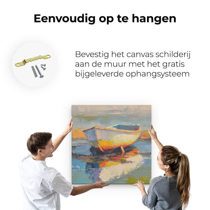 Canvas schilderij ophangen Kunstwerk van een Boot aan de Kust