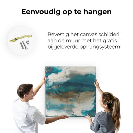 Canvas schilderij ophangen Abstract Kunstwerk met Blauwe en Witte Kleuren