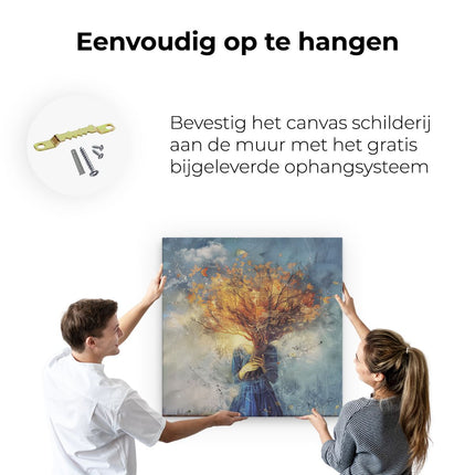 Canvas schilderij ophangen Vrouw met een Boom op haar Hoofd