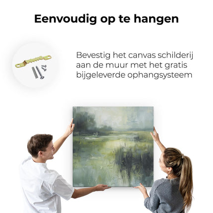 Canvas schilderij ophangen Kunstwerk van een Groen Veld met Riet