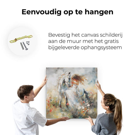 Canvas schilderij ophangen Vrouw Rijdt op een Paard in een Veld