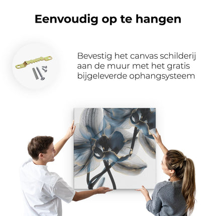 Canvas schilderij ophangen Twee Blauwe Orchideeën op een Witte Achtergrond