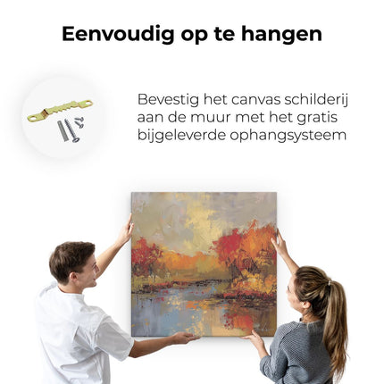 Canvas schilderij ophangen Abstract Kunstwerk van een Rivier en Bomen