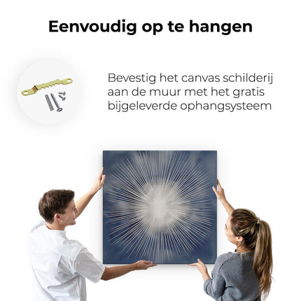 Canvas schilderij ophangen Witte Zonnestraal op een Blauwe Achtergrond