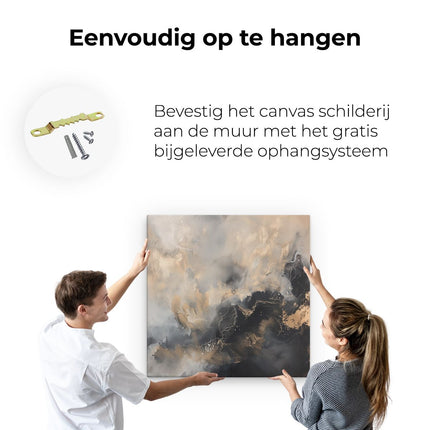 Canvas schilderij ophangen Abstract Kunstwerk met Zwarte, Witte en Beige Kleuren