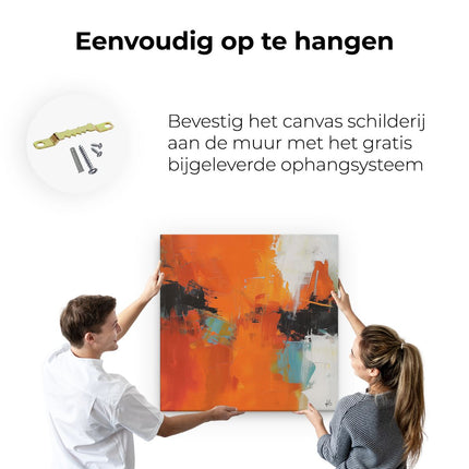 Canvas schilderij ophangen Abstract Kunstwerk met Oranje, Blauwe en Zwarte Kleuren