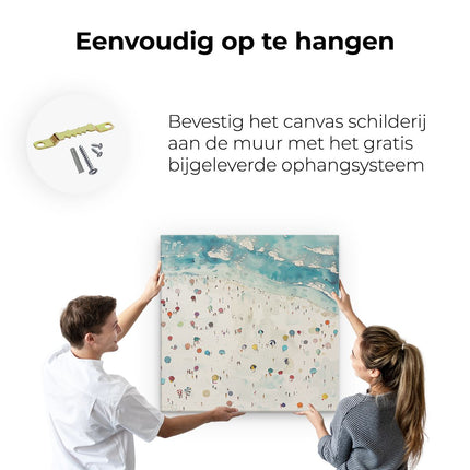Canvas schilderij ophangen Kunstwerk van Mensen op een Strand