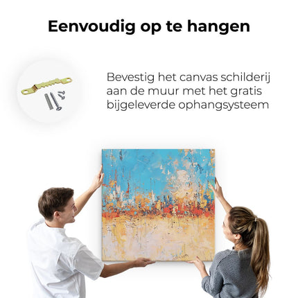 Canvas schilderij ophangen Abstract Kunstwerk in Blauw, Oranje en Geel
