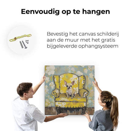 Canvas schilderij ophangen Chihuahua in Gele Stoel