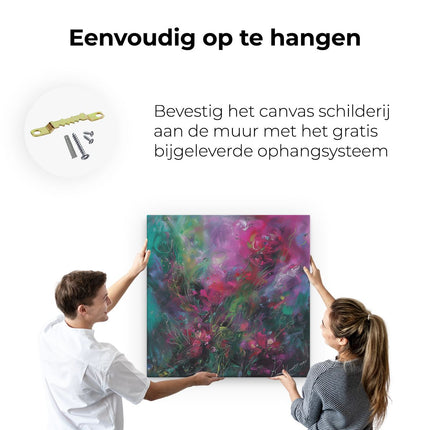 Canvas schilderij ophangen Abstract Kunstwerk van Roze en Groene Bloemen