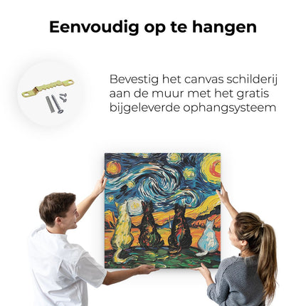 Canvas schilderij ophangen Drie Katten Kijken naar de Sterrenhemel