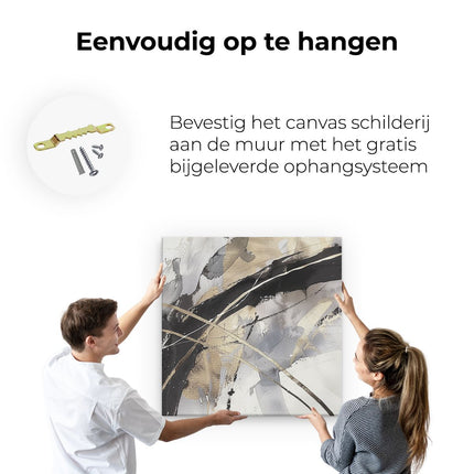 Canvas schilderij ophangen Abstract Kunstwerk met Gouden en Zwarte Lijnen