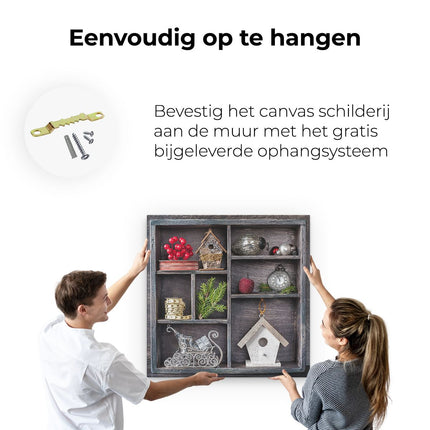Canvas schilderij ophangen Kerst Kastje