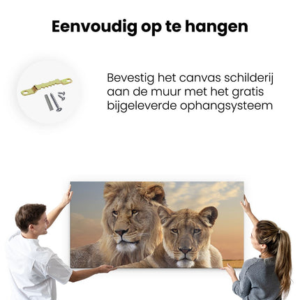 Canvas schilderij ophangen Leeuw En Leeuwin