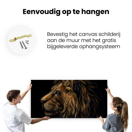 Canvas schilderij ophangen Getekende Leeuw - Leeuwenkop - Kleur