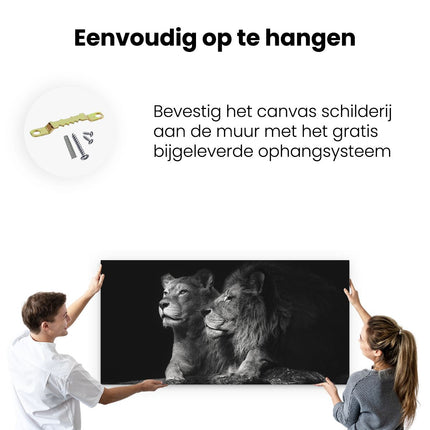 Canvas schilderij ophangen Leeuw En Leeuwin - Zwart Wit