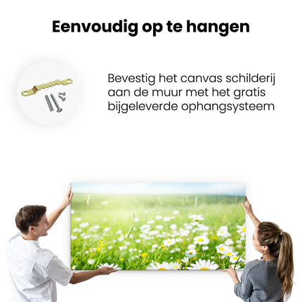 Canvas schilderij ophangen Bloemenveld Van Madeliefjes - Bloemen