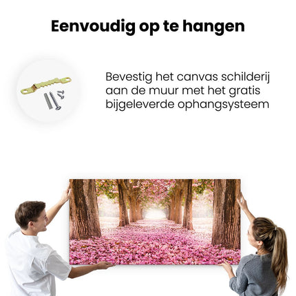 Canvas schilderij ophangen Romantische Bomen Tunnel Met Roze Anjers