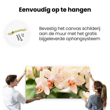 Canvas schilderij ophangen Gestreepte Witte Orchidee Bloemen