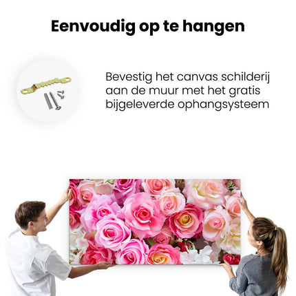 Canvas schilderij ophangen Roze Rozen Achtergrond - Bloemen