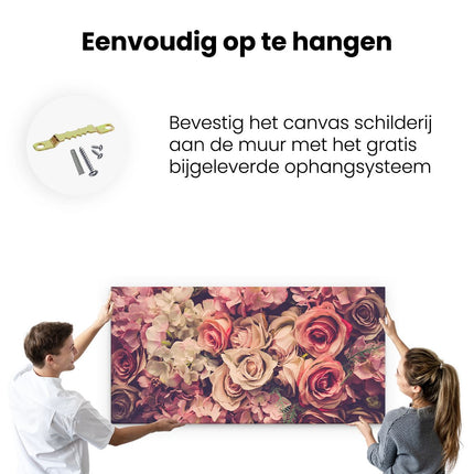 Canvas schilderij ophangen Roze Rozen Achtergrond - Retro - Bloemen