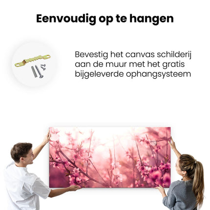 Canvas schilderij ophangen Roze Bloesemboom Met Zonneschijn