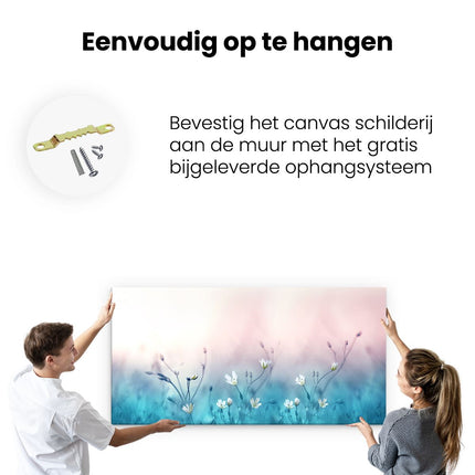 Canvas schilderij ophangen Witte Bloemen Op Een Blauw Achtergrond