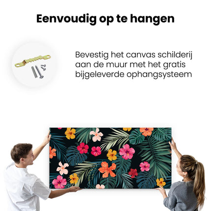 Canvas schilderij ophangen Getekende Tropische Bloemen - Abstract
