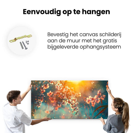 Canvas schilderij ophangen Bloesemboom Tijdens Zonsondergang - Bloem