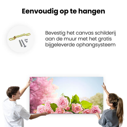 Canvas schilderij ophangen Boeket Roze Rozen Bloemen