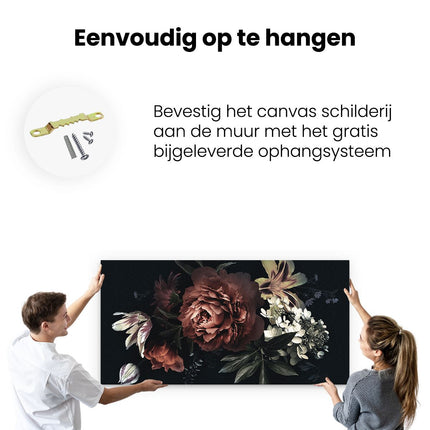 Canvas schilderij ophangen Bloemen Op Een Zwart Achtergrond