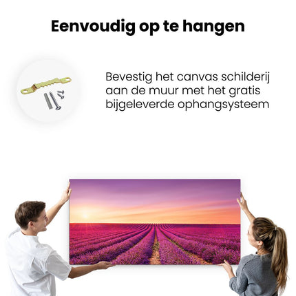 Canvas schilderij ophangen Paarse Lavendel Bloemenveld