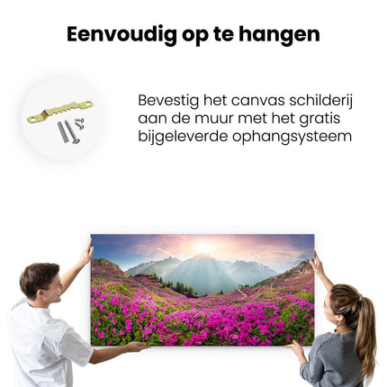Canvas schilderij ophangen Rhododendron Bloemenveld In De Alpen